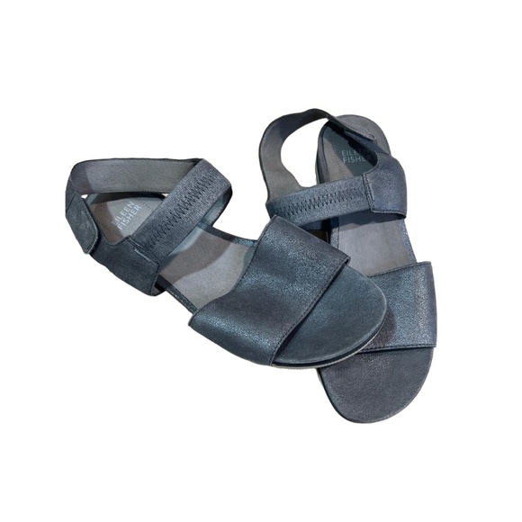 Eileen Fisher Metallic Open Toe Somer Leather Banded Sandals Womens Size 7 - Picture 1 of 10